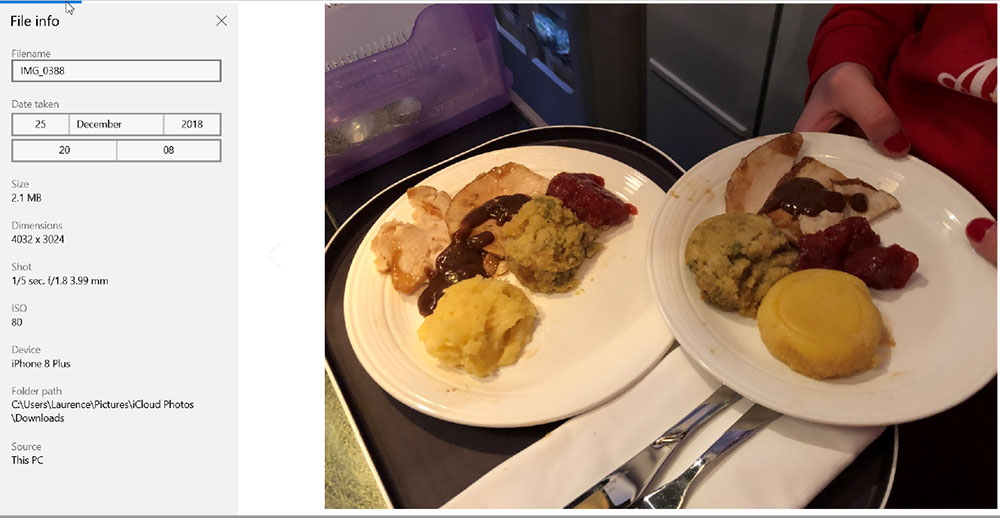 two terribly presented Virgin Atlantic Upper Class meals on white plates
