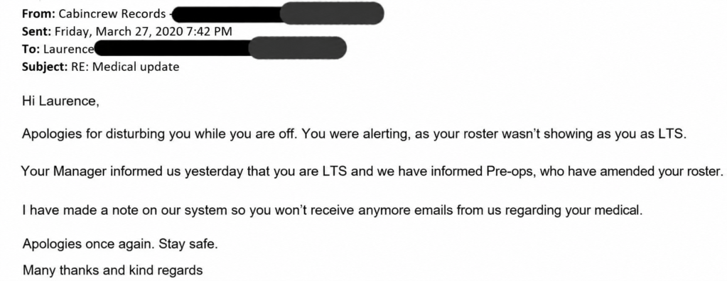 copy of a short email. 