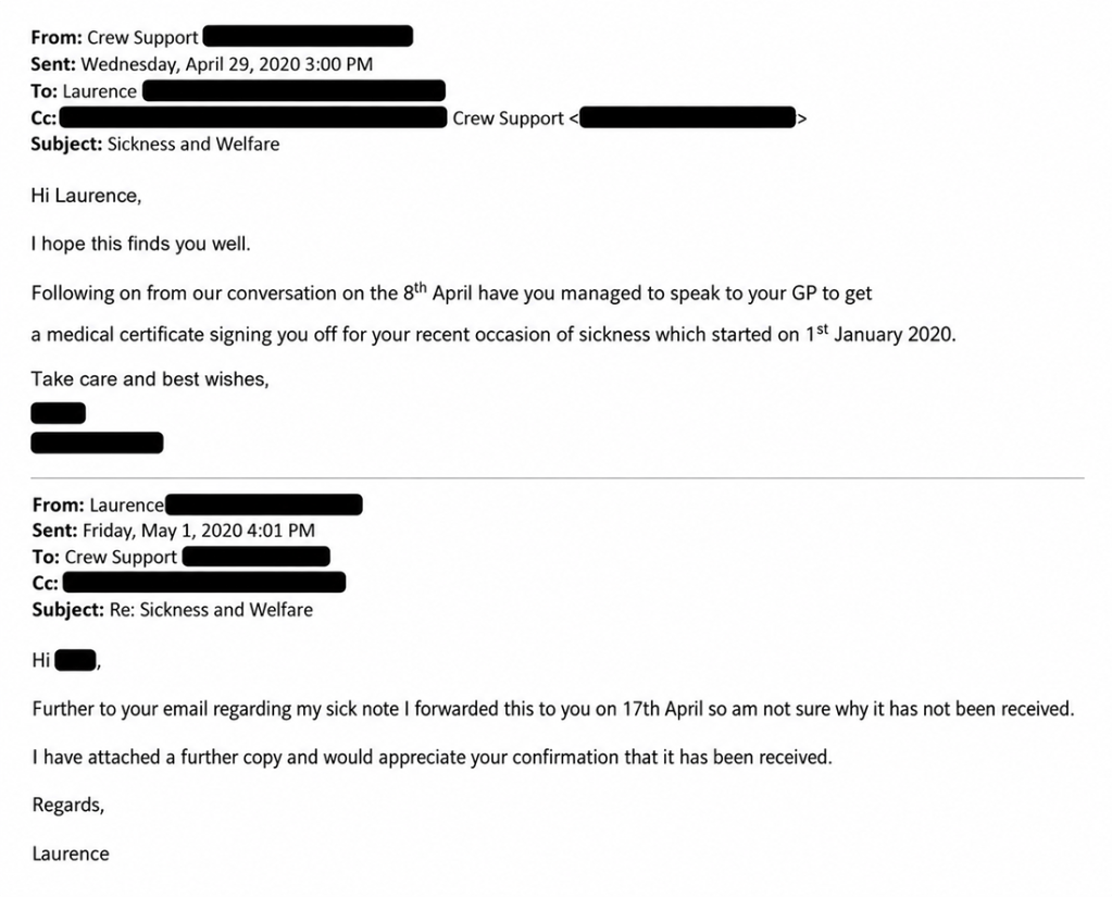 copy of an email